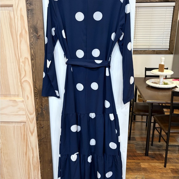 SHEIN Navy and White Polka Dot Long Sleeve Dress - Picture 3 of 3
